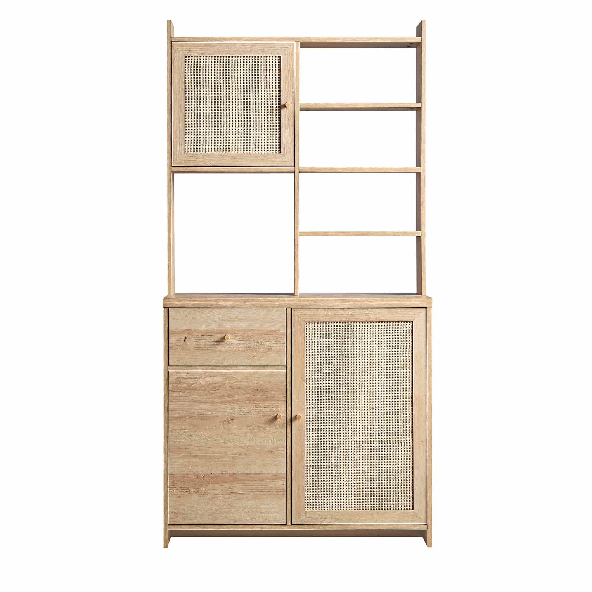 Frances Woven Rattan Pantry Cabinet, Natural