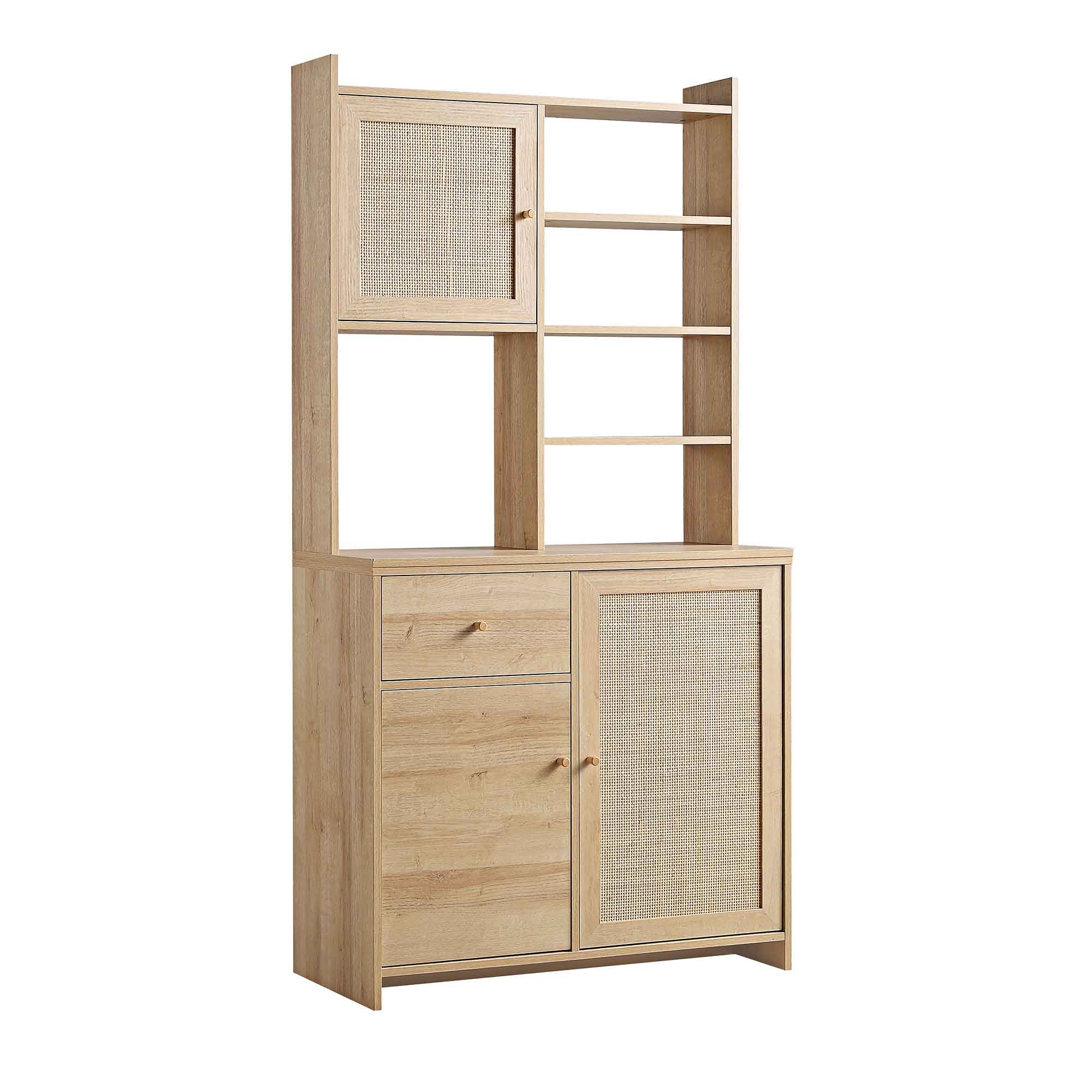 Frances Woven Rattan Pantry Cabinet, Natural