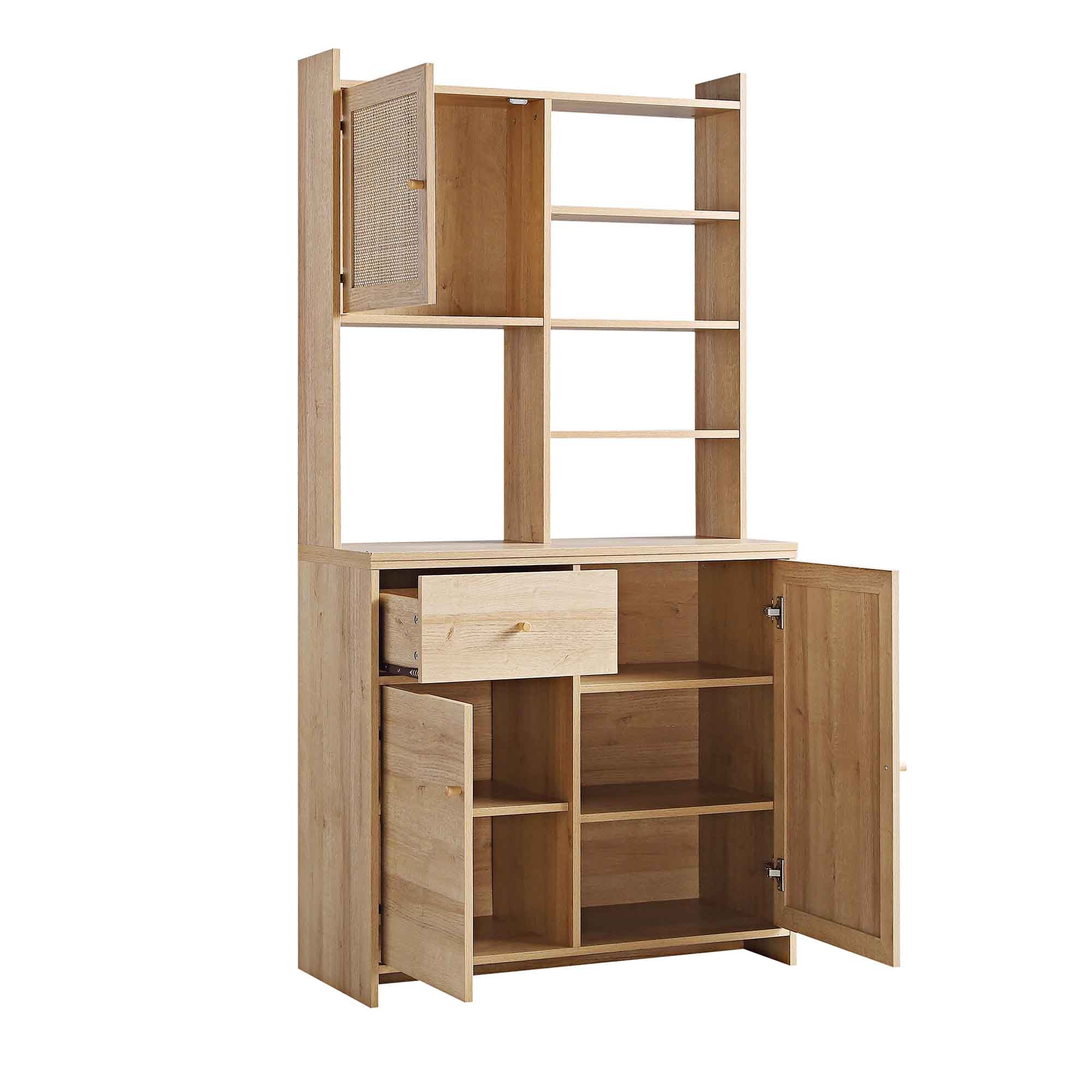 Frances Woven Rattan Pantry Cabinet, Natural