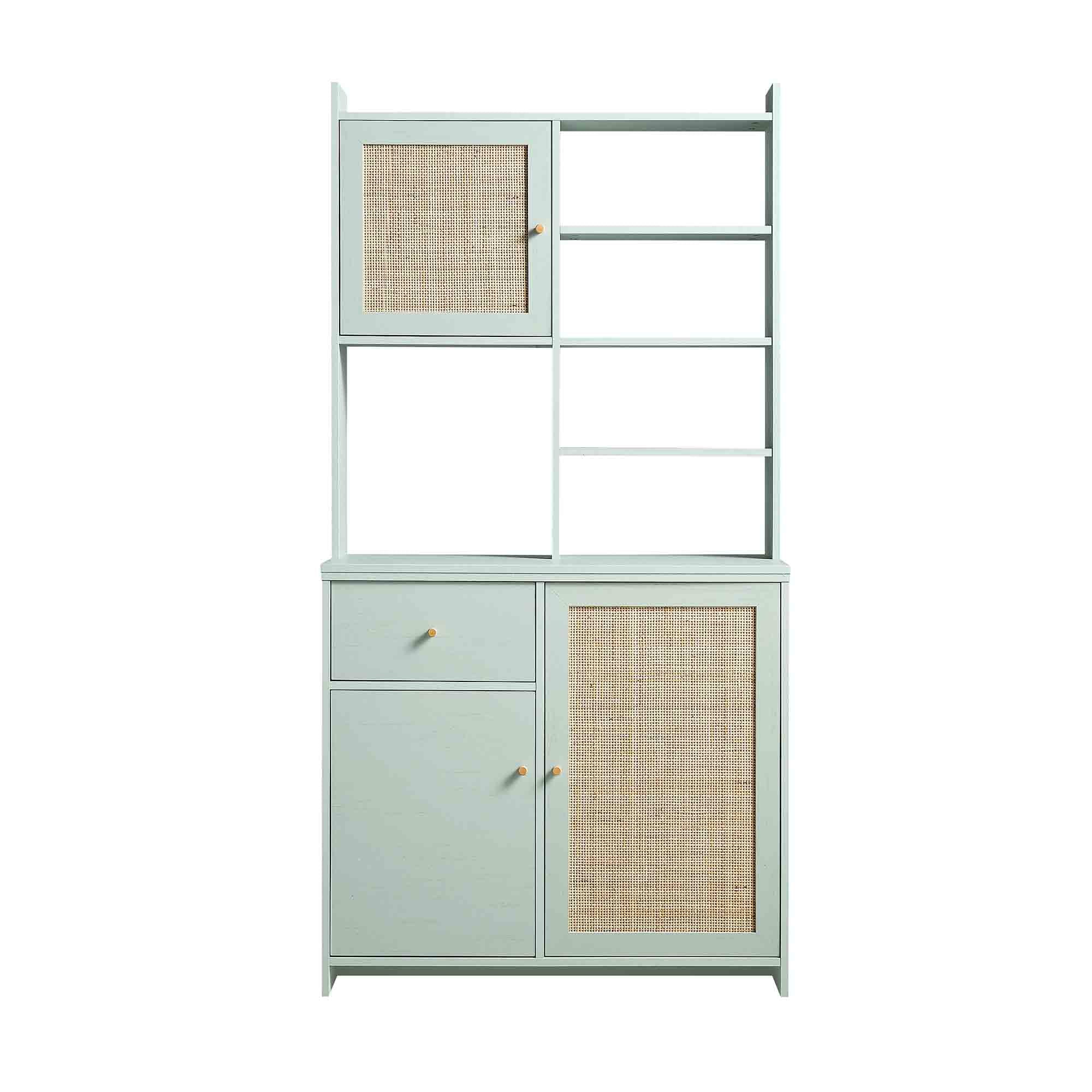 Frances Woven Rattan Pantry Cabinet, Mint