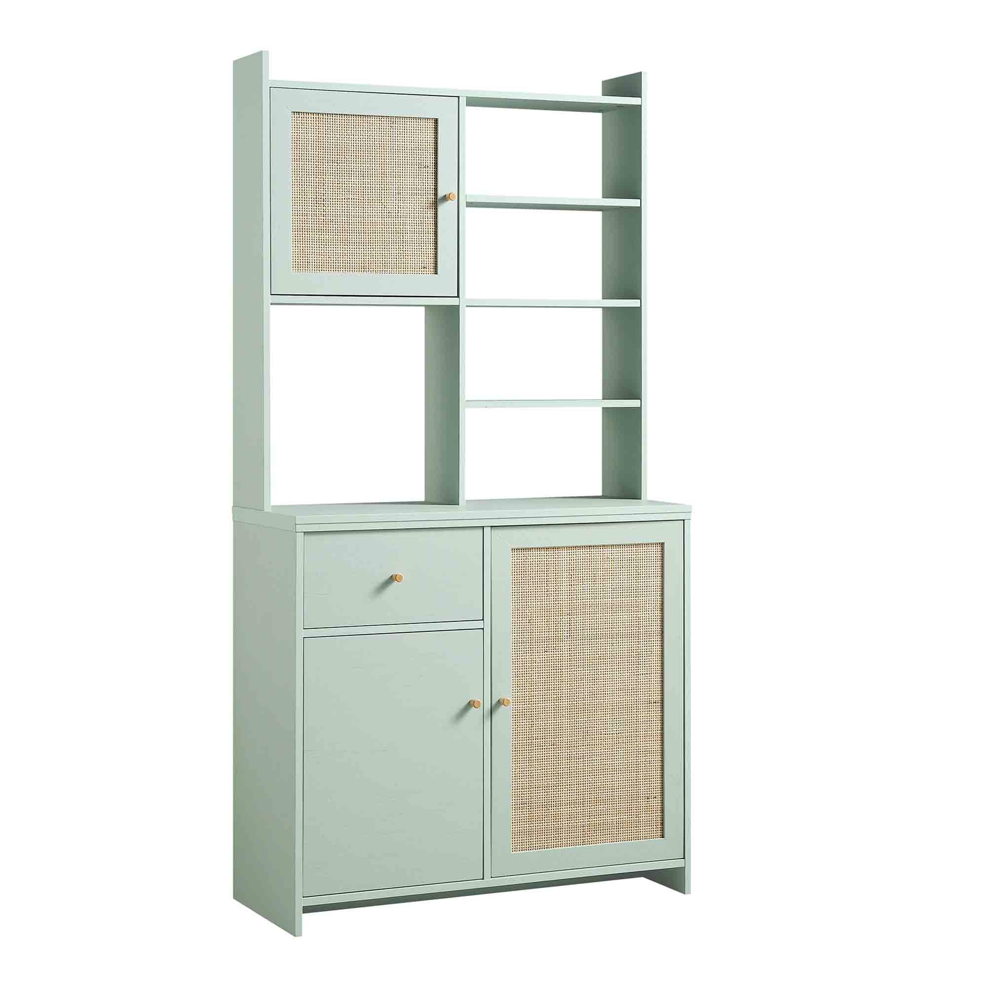 Frances Woven Rattan Pantry Cabinet, Mint