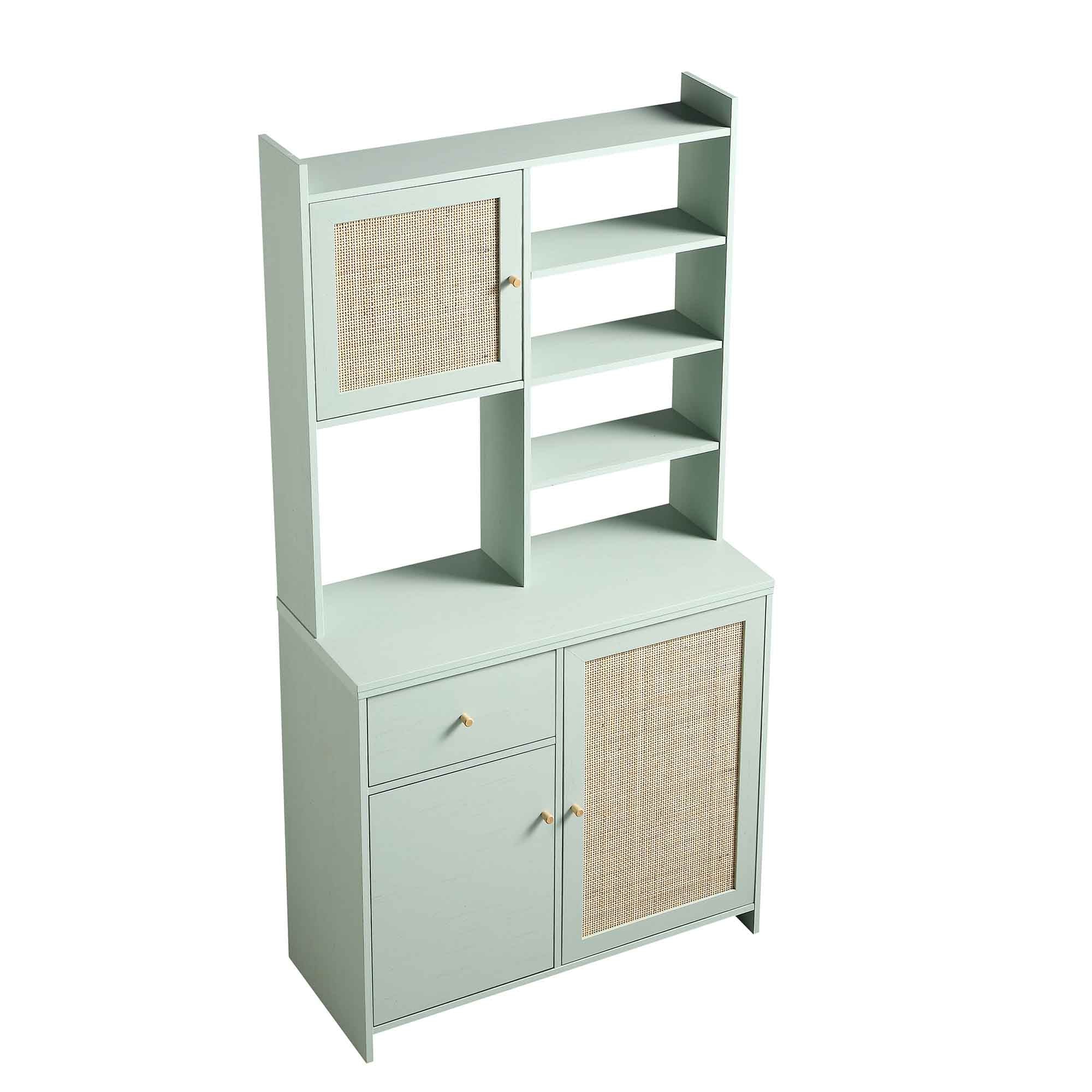 Frances Woven Rattan Pantry Cabinet, Mint