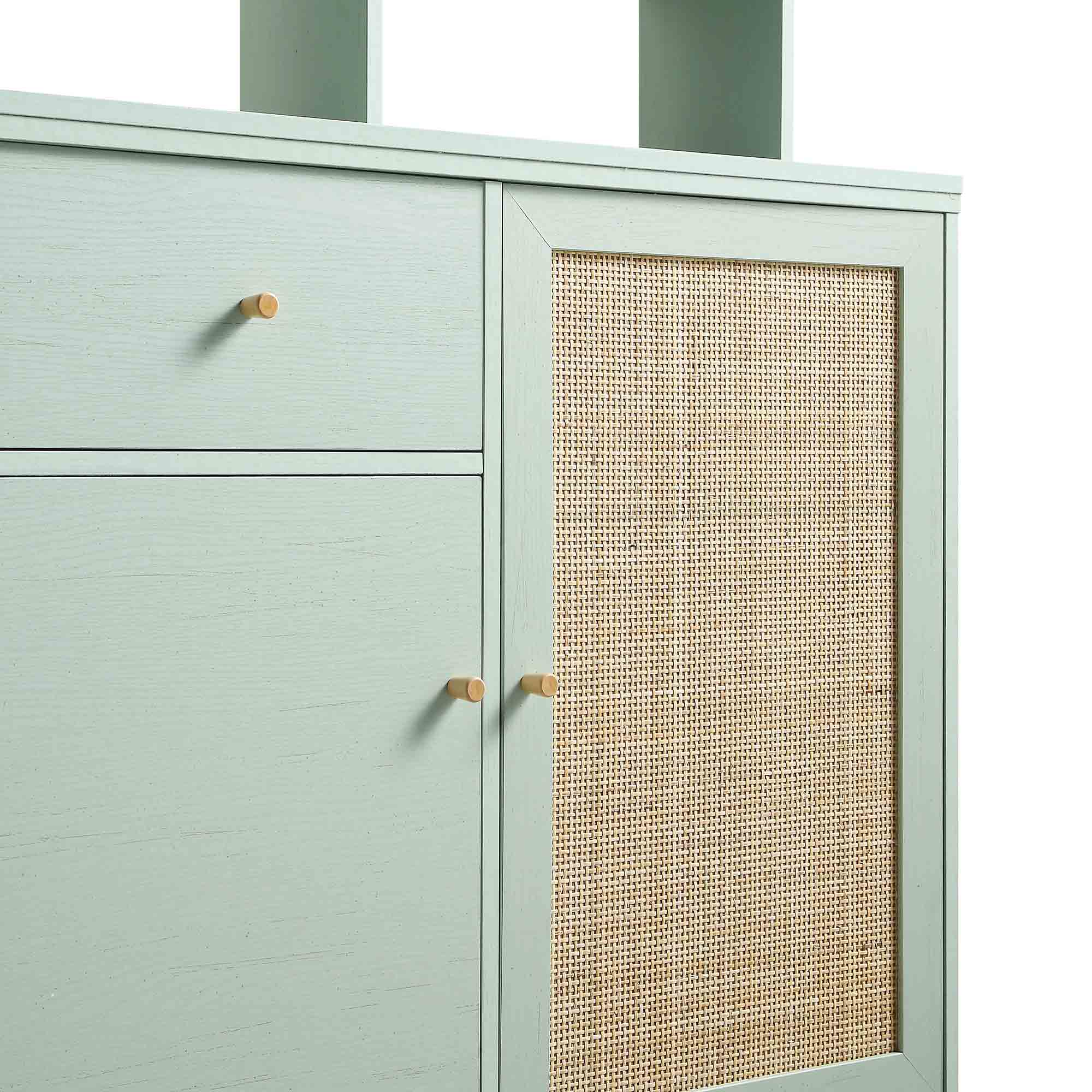 Frances Woven Rattan Pantry Cabinet, Mint