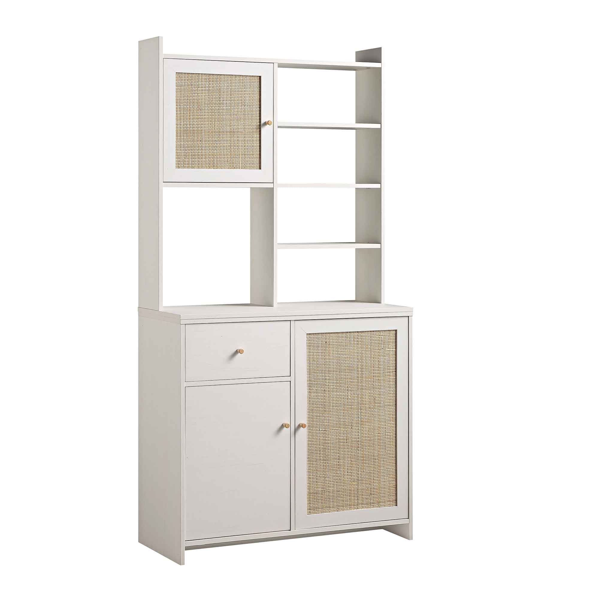 Frances Woven Rattan Pantry Cabinet, White