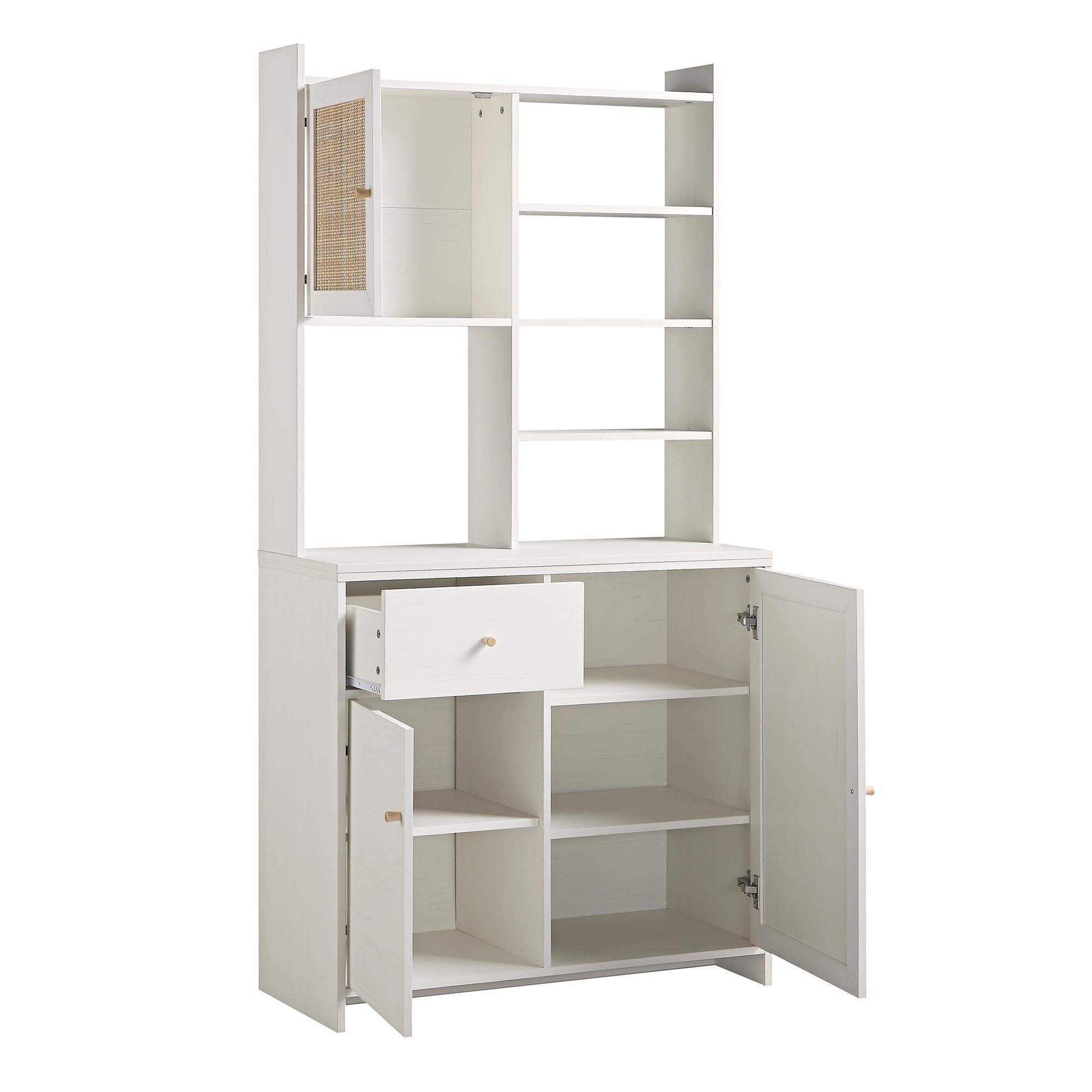 Frances Woven Rattan Pantry Cabinet, White