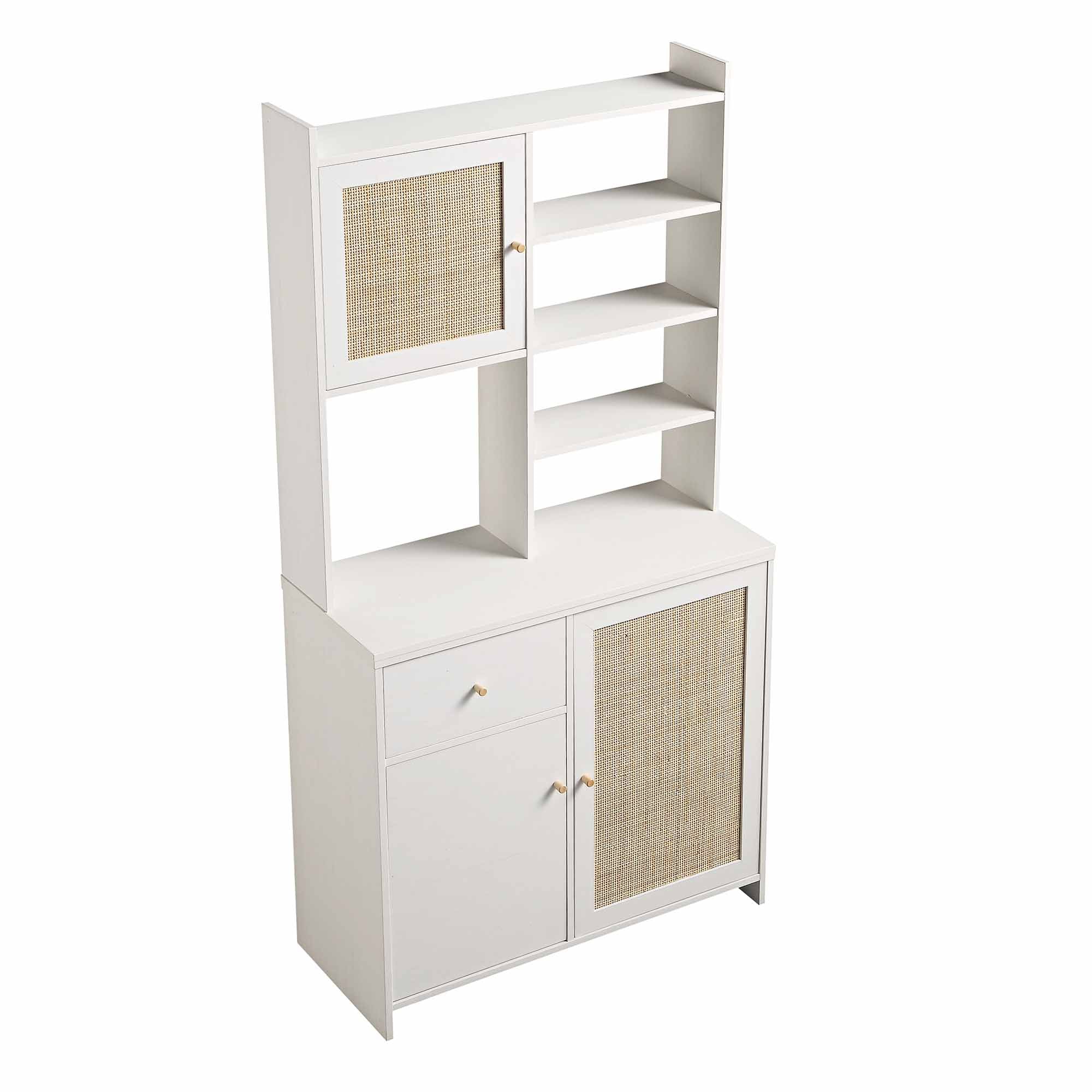 Frances Woven Rattan Pantry Cabinet, White