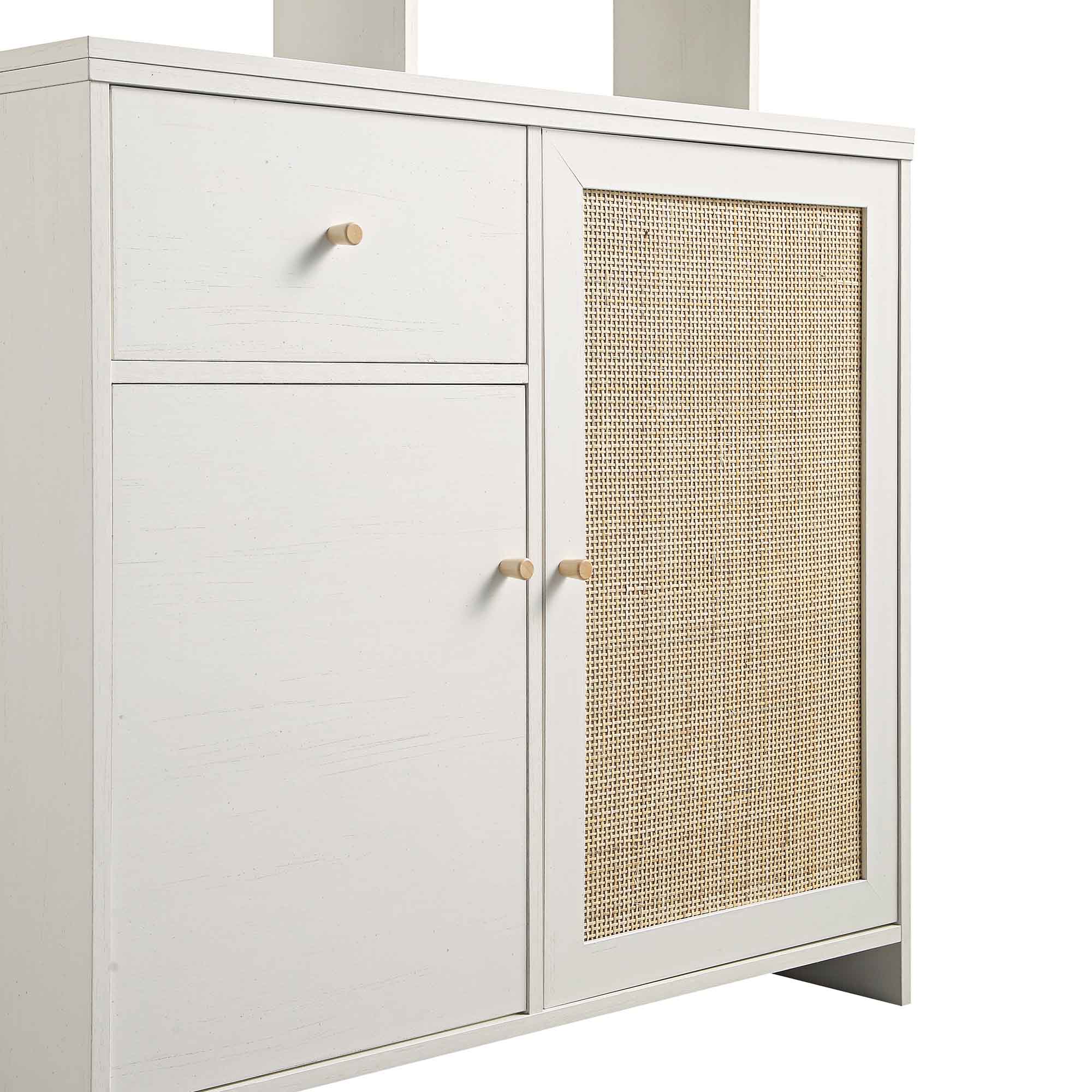 Frances Woven Rattan Pantry Cabinet, White