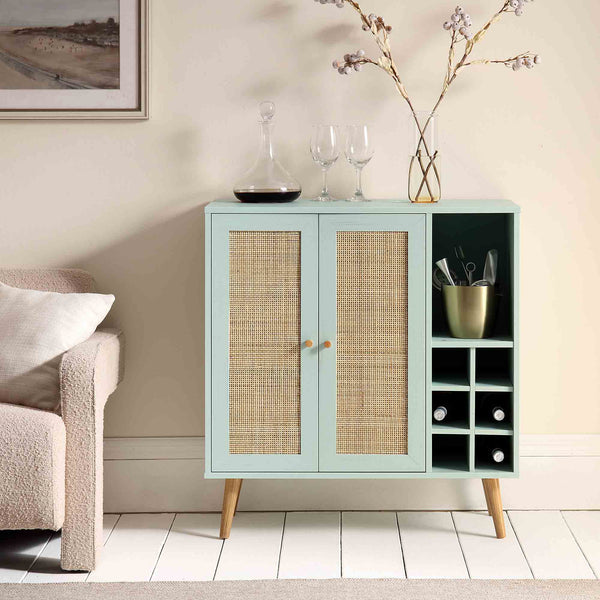 Frances Woven Rattan Drinks Cabinet, Mint