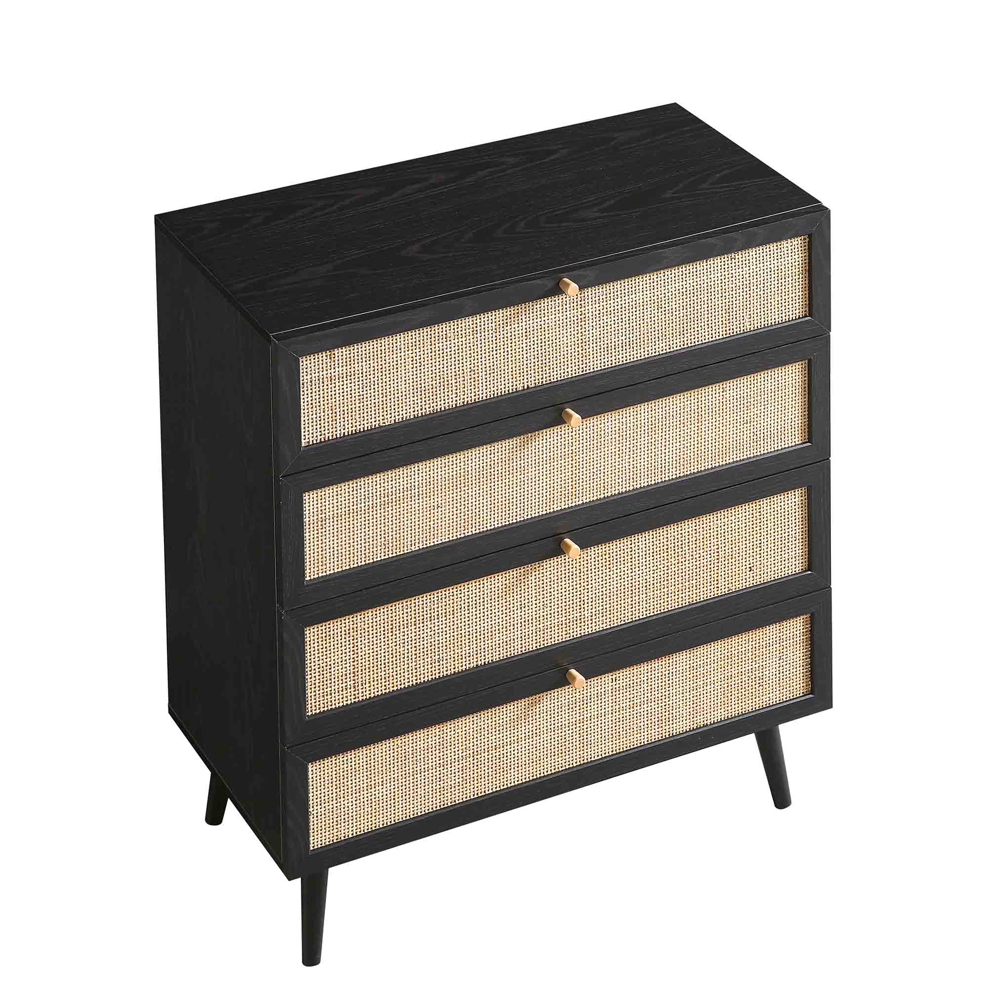 Frances Woven Rattan Tall 4 Drawer Dresser, Black