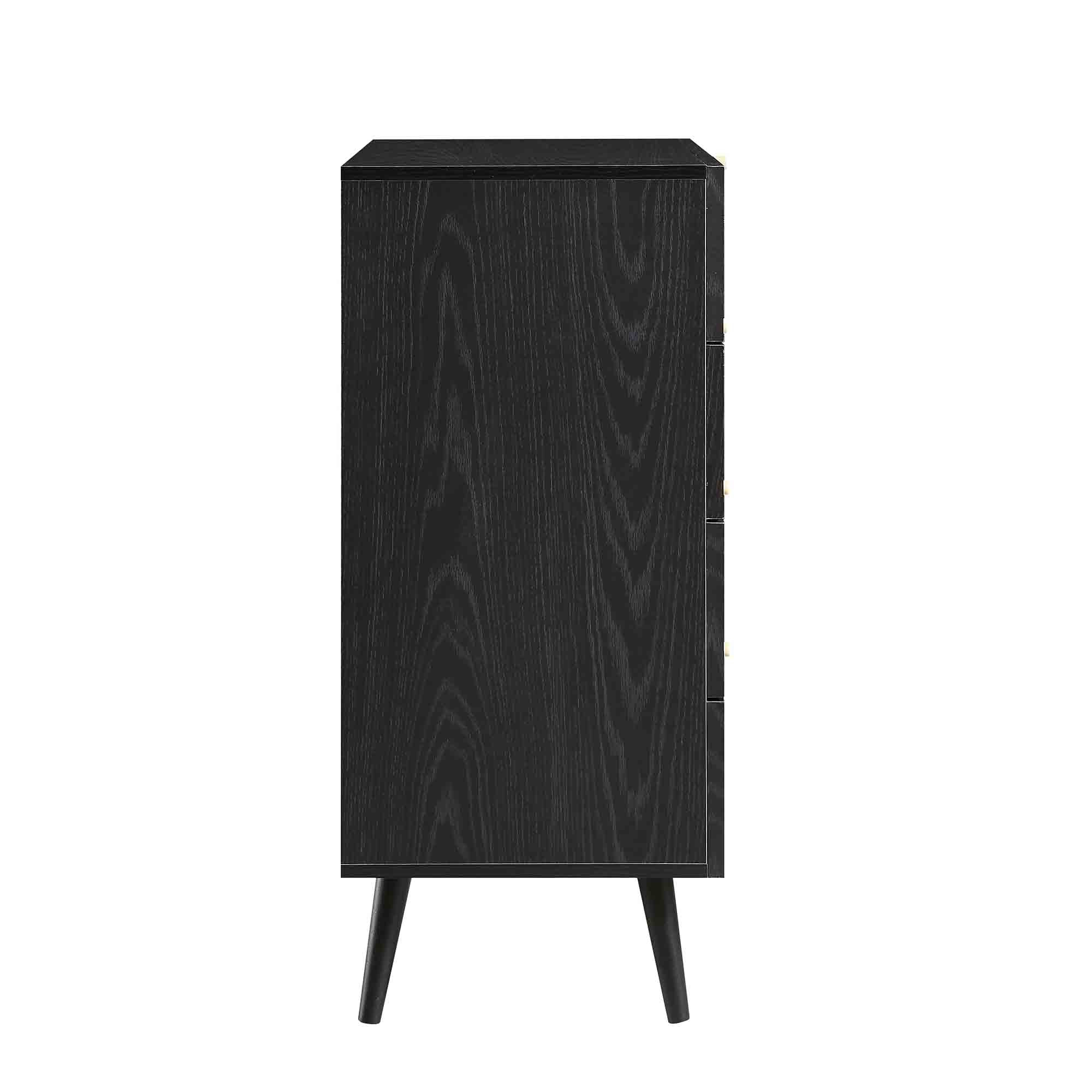 Frances Woven Rattan Tall 4 Drawer Dresser, Black