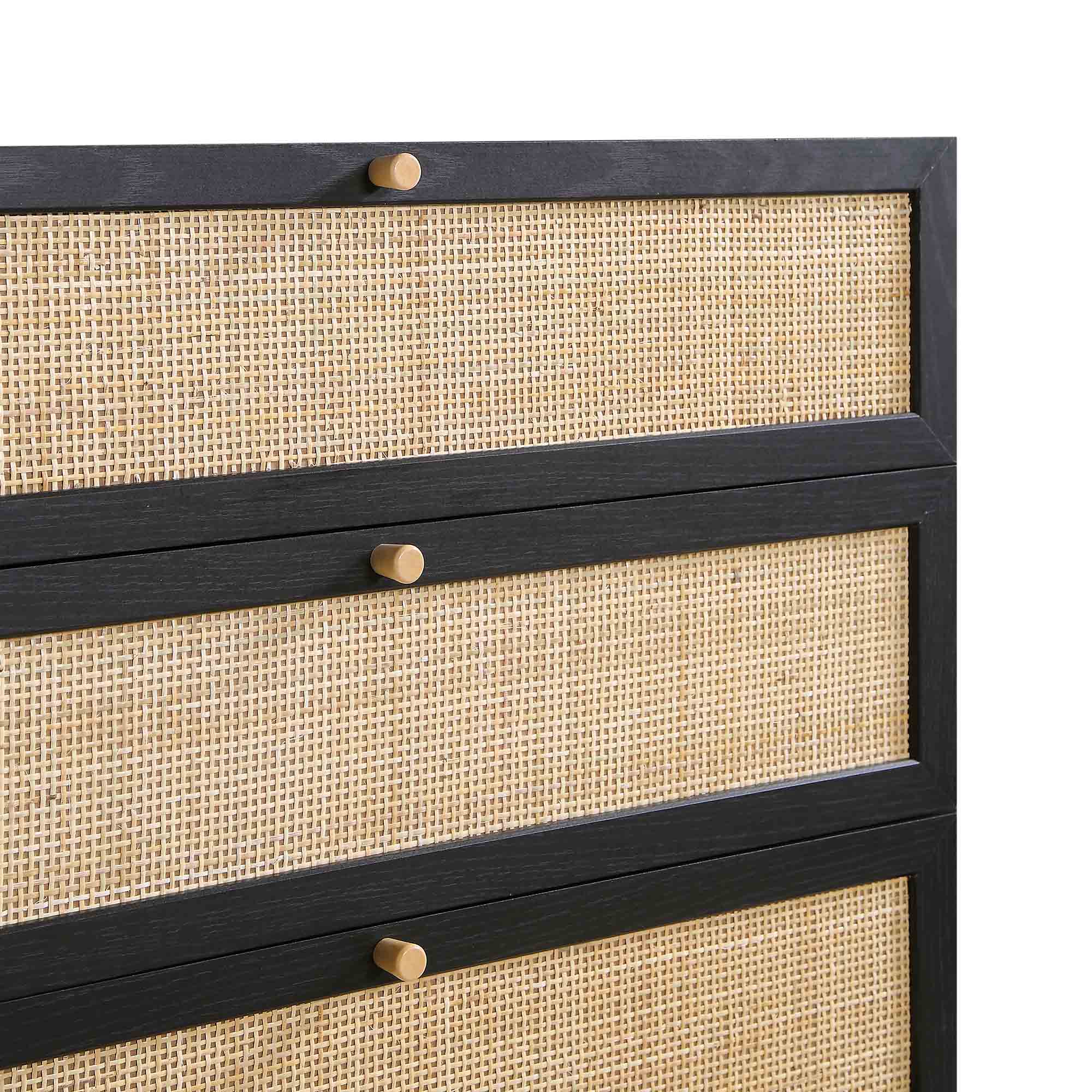 Frances Woven Rattan Tall 4 Drawer Dresser, Black