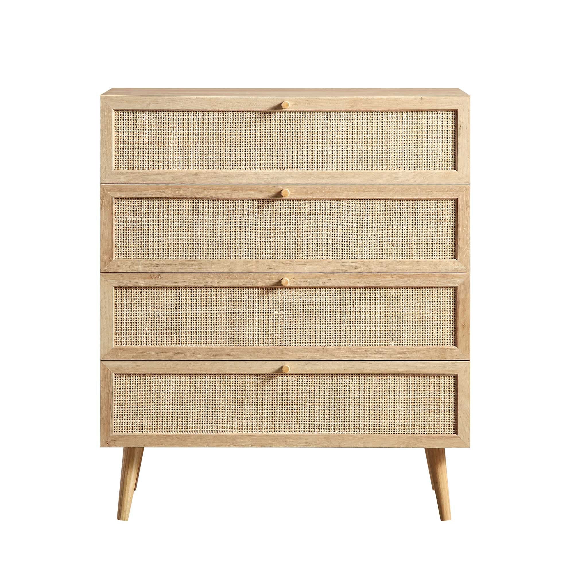 Frances Woven Rattan Tall 4 Drawer Dresser, Natural