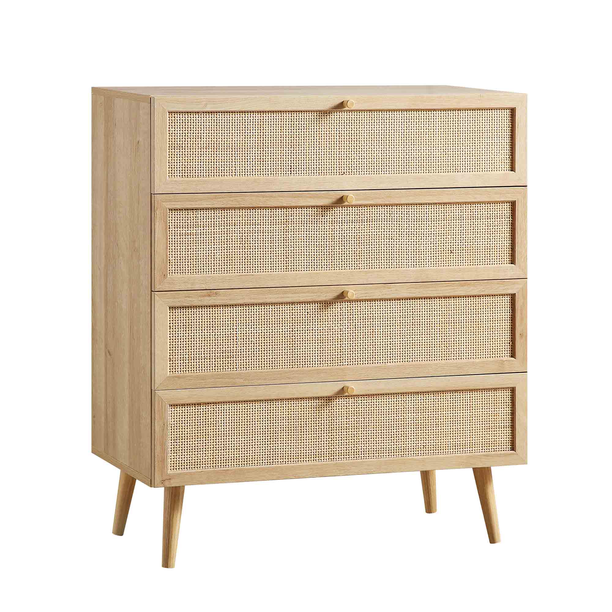 Frances Woven Rattan Tall 4 Drawer Dresser, Natural