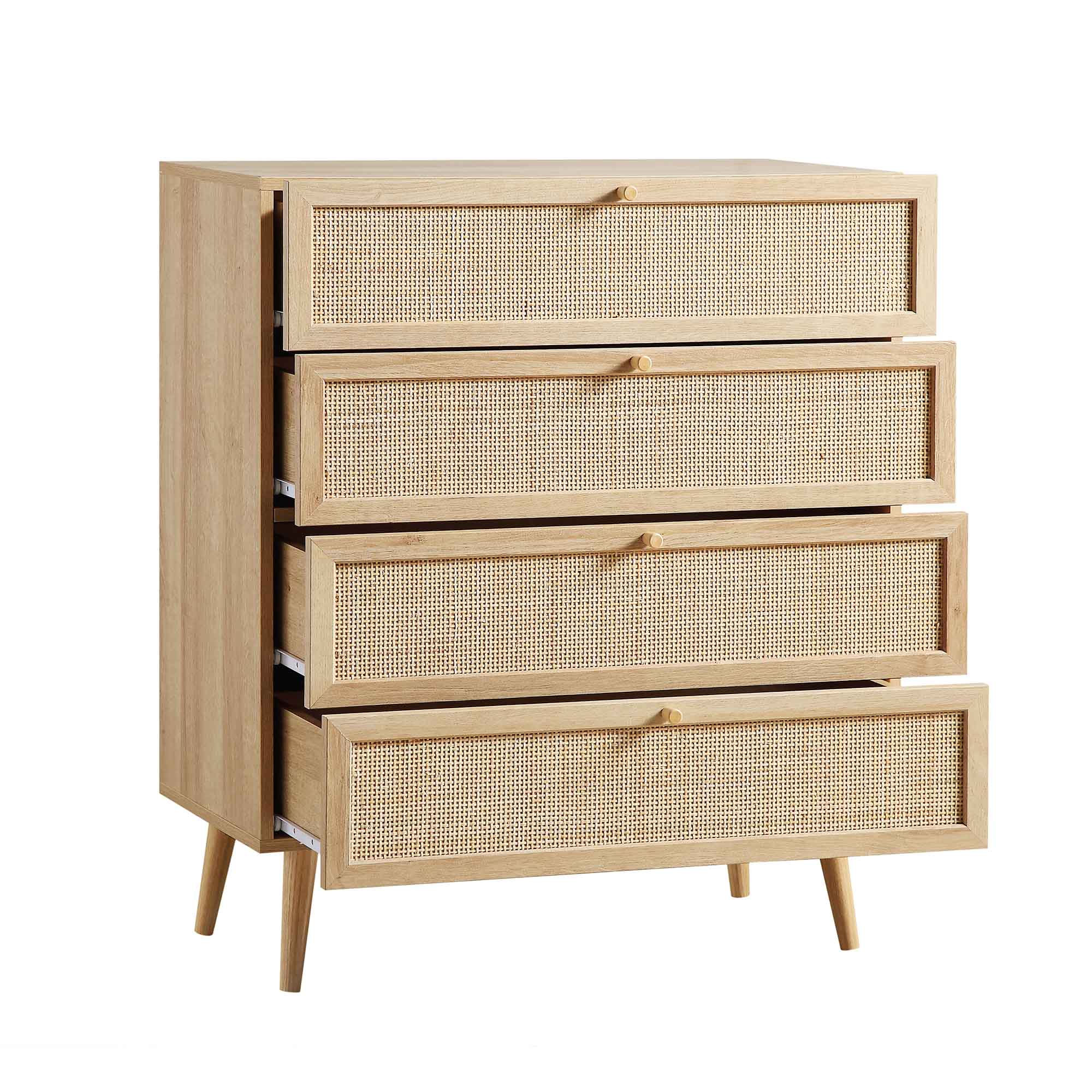 Frances Woven Rattan Tall 4 Drawer Dresser, Natural