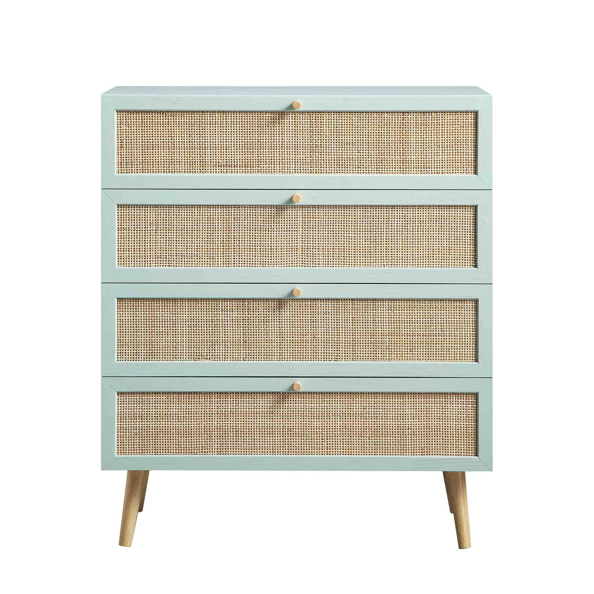 Frances Woven Rattan Tall 4 Drawer Dresser, Mint