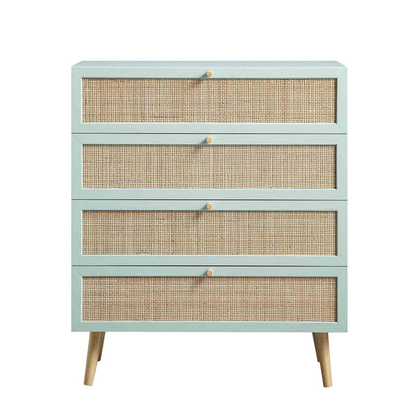 Frances Woven Rattan Tall 4 Drawer Dresser, Mint