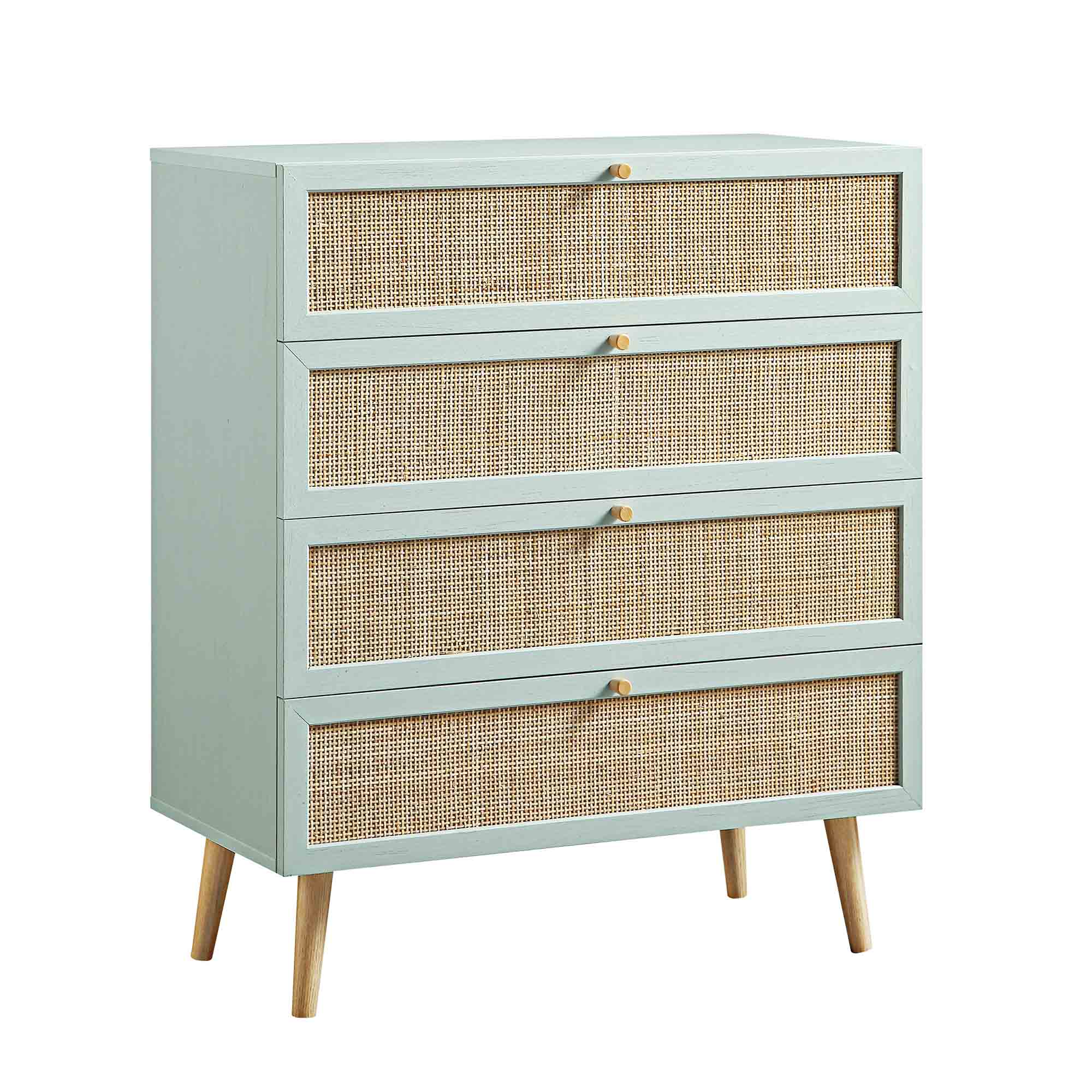 Frances Woven Rattan Tall 4 Drawer Dresser, Mint