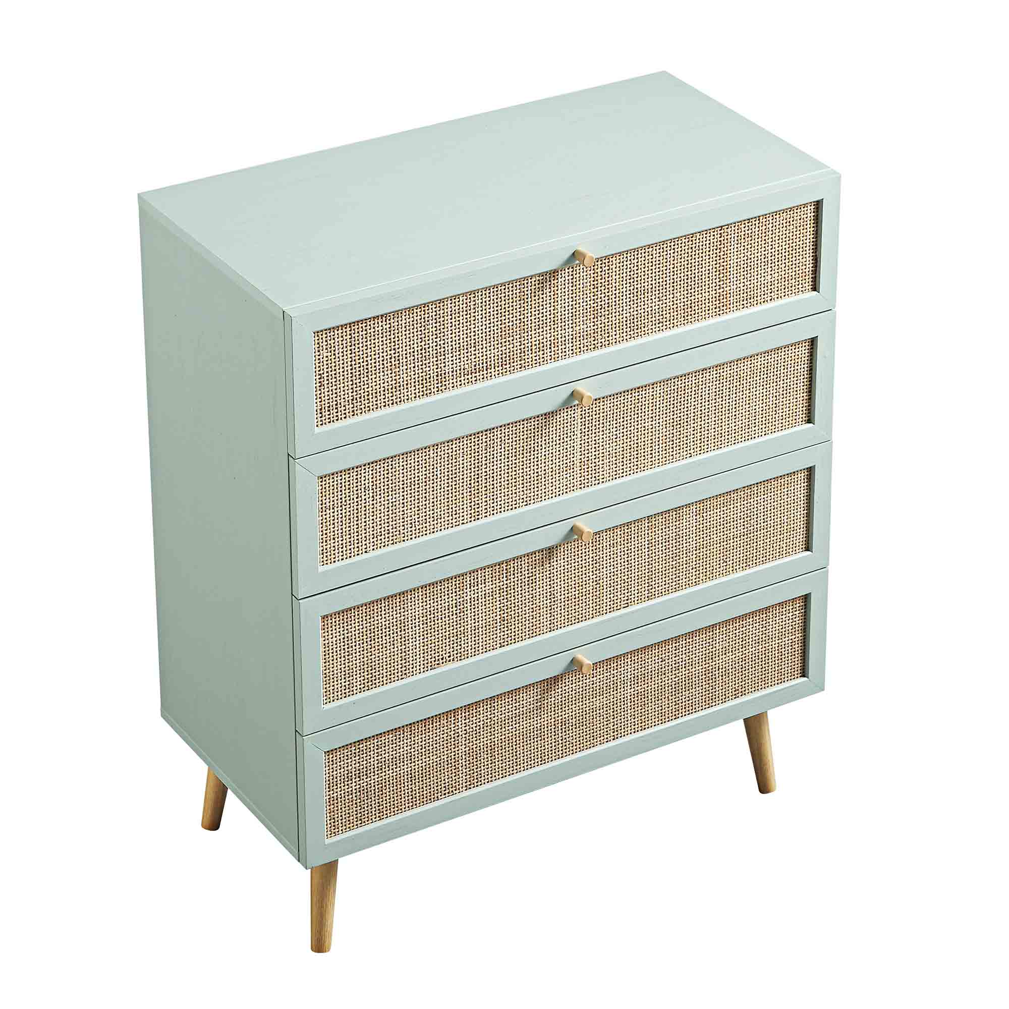 Frances Woven Rattan Tall 4 Drawer Dresser, Mint