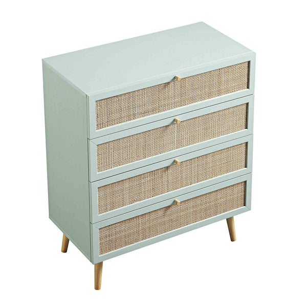 Frances Woven Rattan Tall 4 Drawer Dresser, Mint