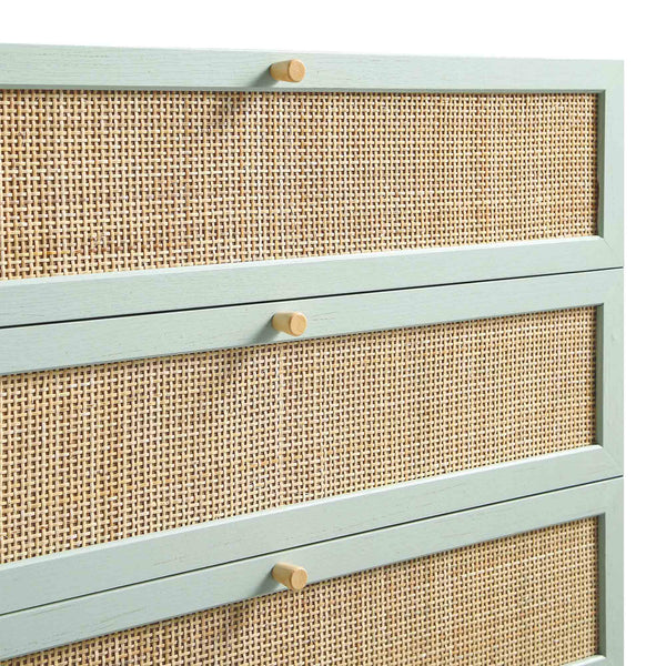 Frances Woven Rattan Tall 4 Drawer Dresser, Mint