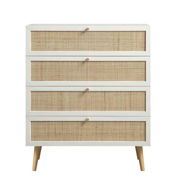 Frances Woven Rattan Tall 4 Drawer Dresser, White