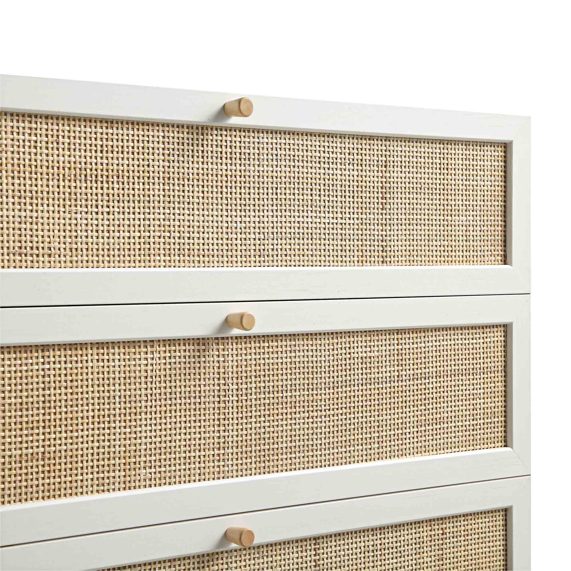 Frances Woven Rattan Tall 4 Drawer Dresser, White