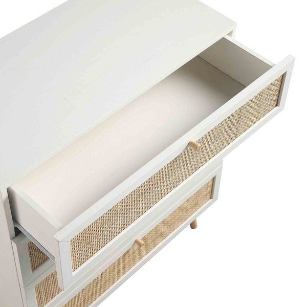 Frances Woven Rattan Tall 4 Drawer Dresser, White