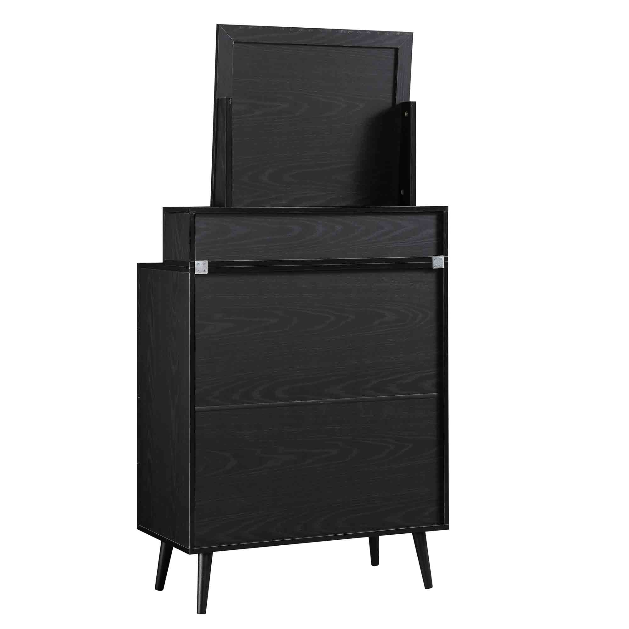 Frances Woven Rattan Tall Vanity Dresser with Mirror, Black