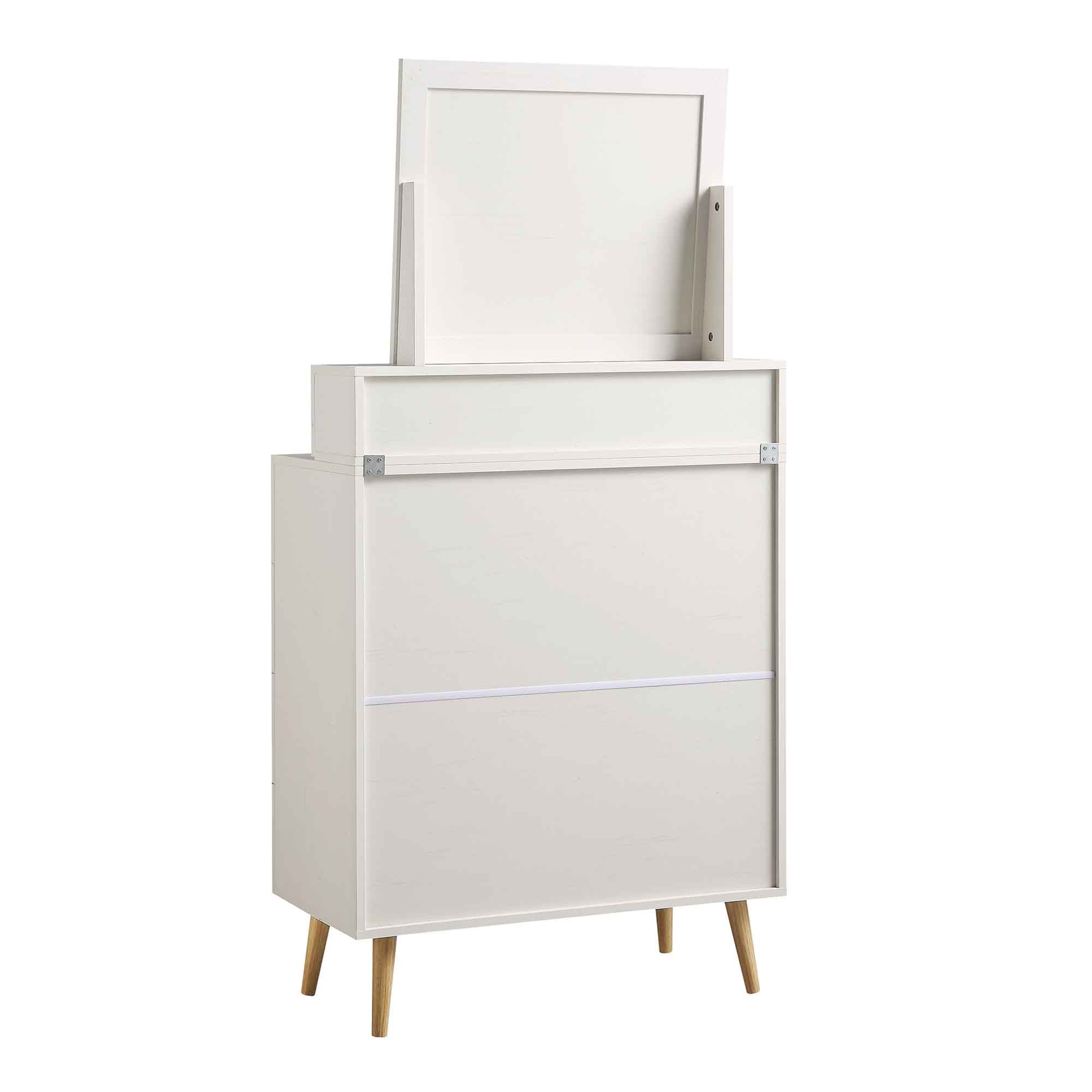 Frances Woven Rattan Tall Vanity Dresser with Mirror, White