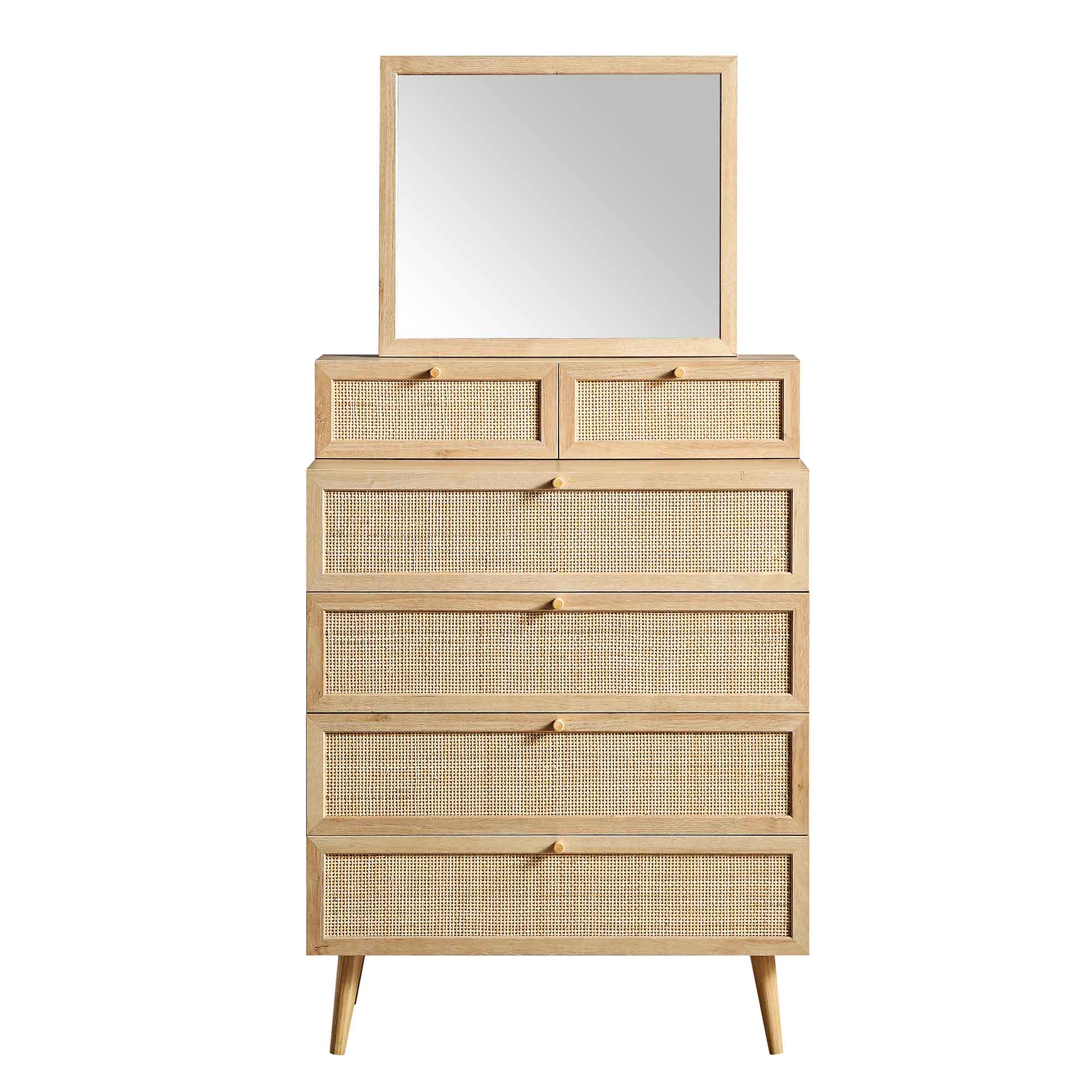 Frances Woven Rattan Tall Vanity Dresser with Mirror, Natural