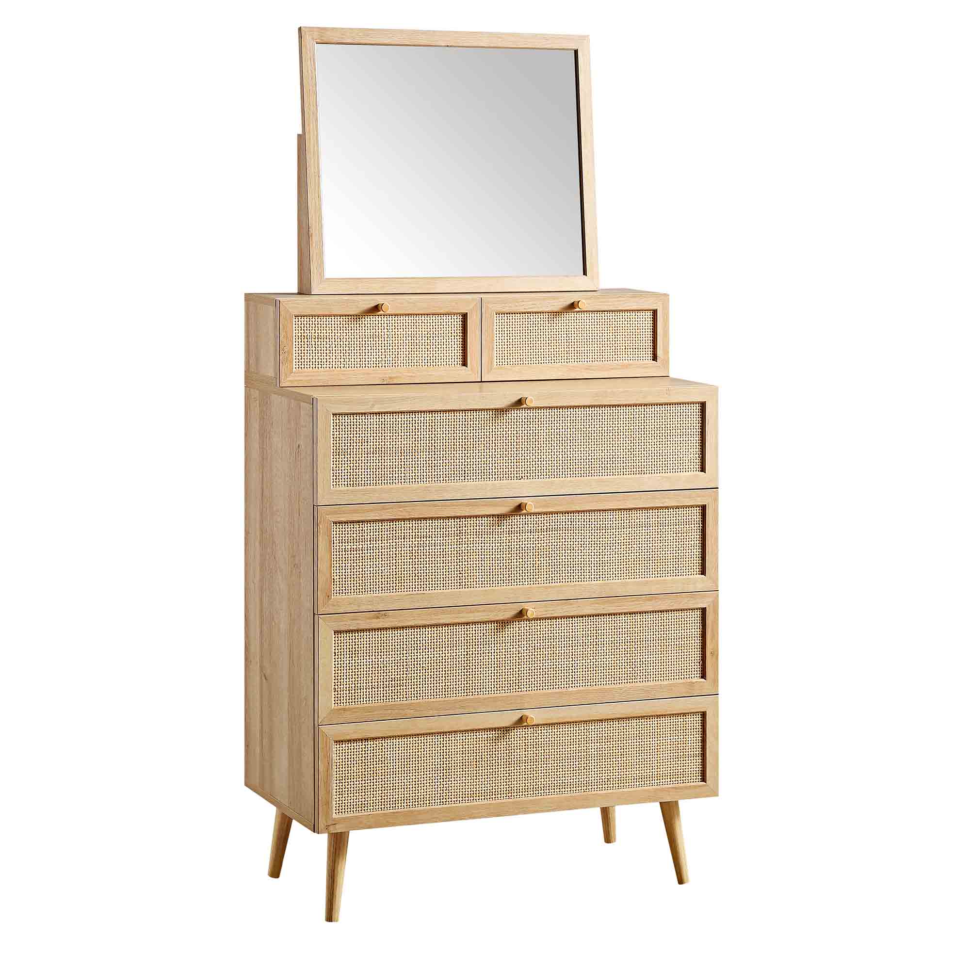 Frances Woven Rattan Tall Vanity Dresser with Mirror, Natural