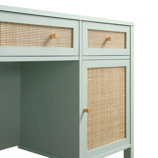 Frances Woven Rattan 3-Drawer Desk, Mint