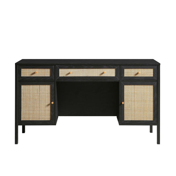 Frances Woven Rattan 3-Drawer Desk, Black