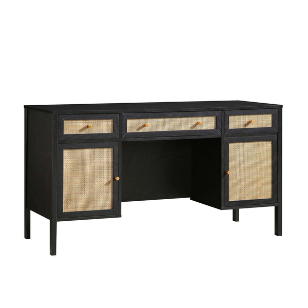 Frances Woven Rattan 3-Drawer Desk, Black