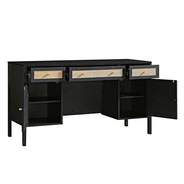 Frances Woven Rattan 3-Drawer Desk, Black