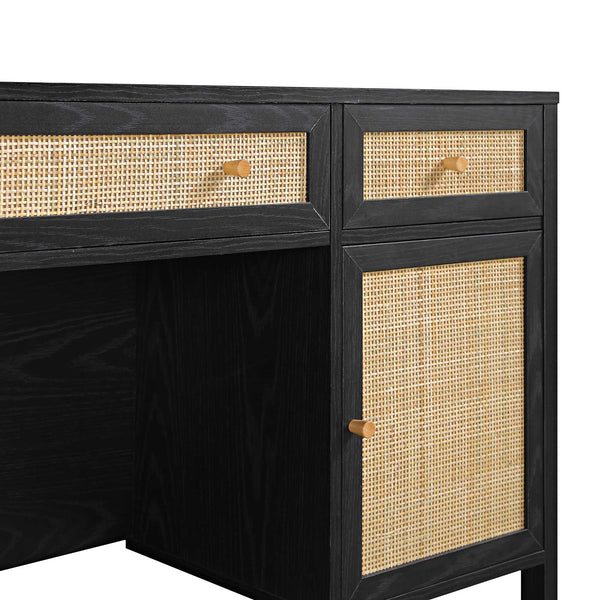 Frances Woven Rattan 3-Drawer Desk, Black