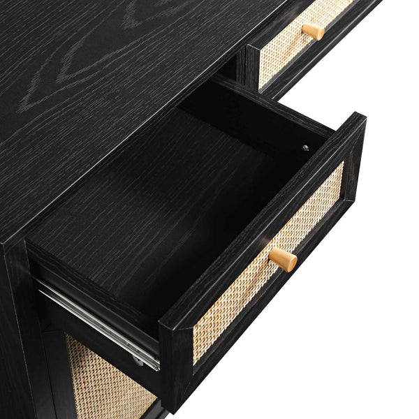 Frances Woven Rattan 3-Drawer Desk, Black