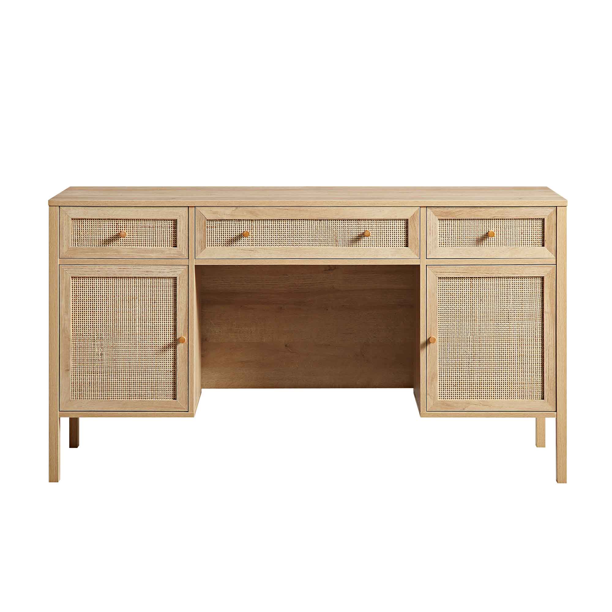 Frances Woven Rattan 3-Drawer Desk, Natural