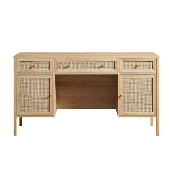 Frances Woven Rattan 3-Drawer Desk, Natural