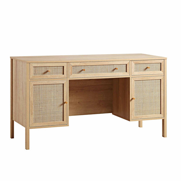 Frances Woven Rattan 3-Drawer Desk, Natural