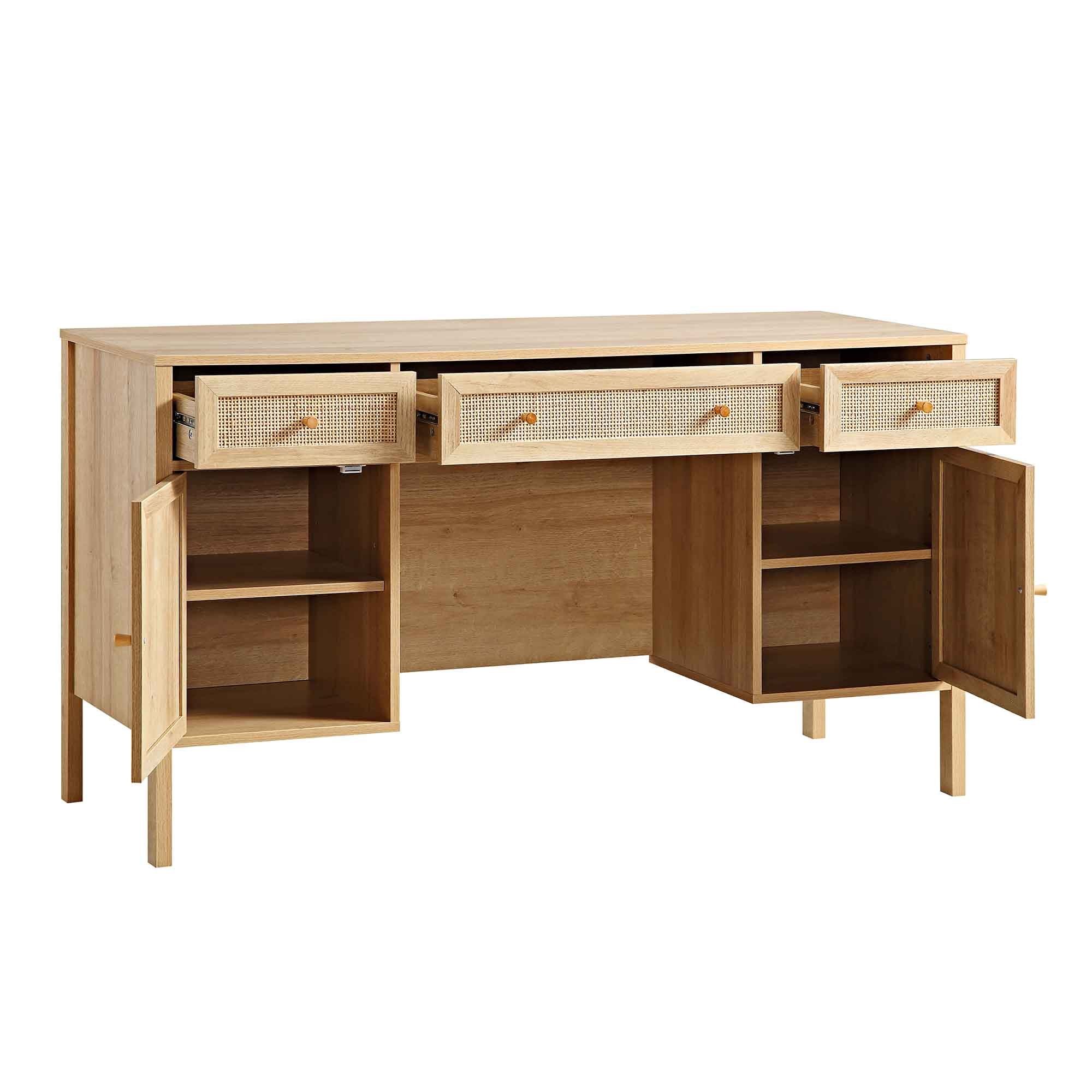 Frances Woven Rattan 3-Drawer Desk, Natural