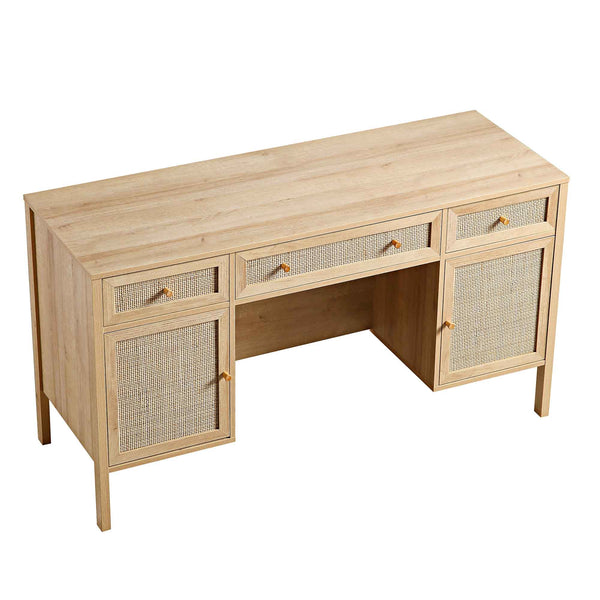 Frances Woven Rattan 3-Drawer Desk, Natural