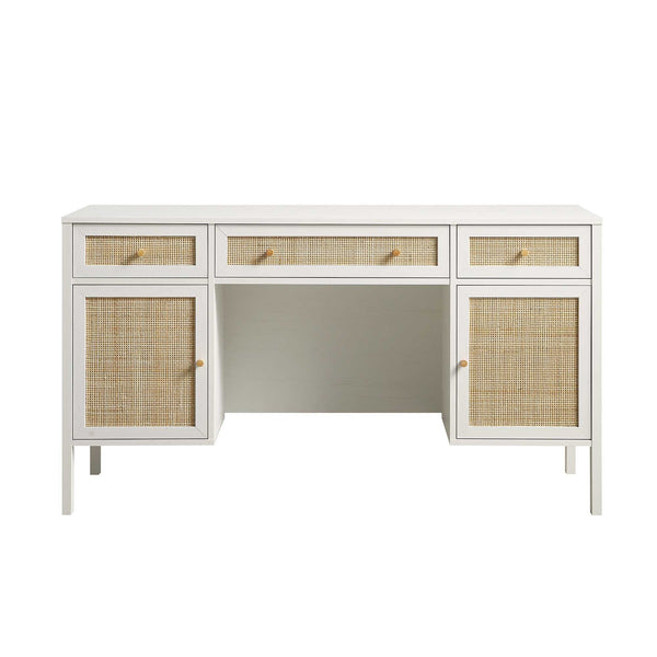 Frances Woven Rattan 3-Drawer Desk, White