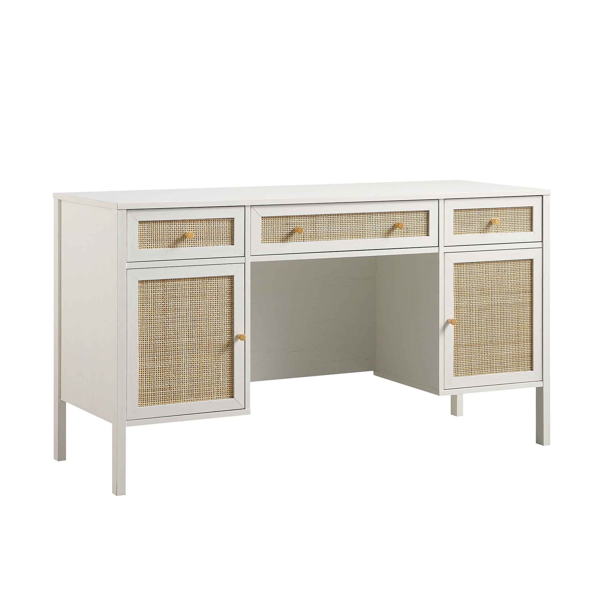 Frances Woven Rattan 3-Drawer Desk, White