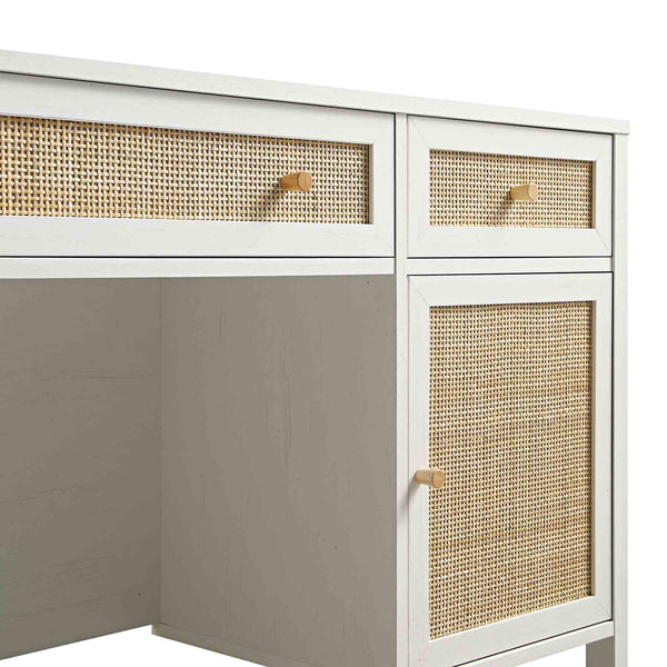 Frances Woven Rattan 3-Drawer Desk, White