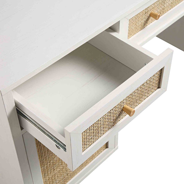 Frances Woven Rattan 3-Drawer Desk, White