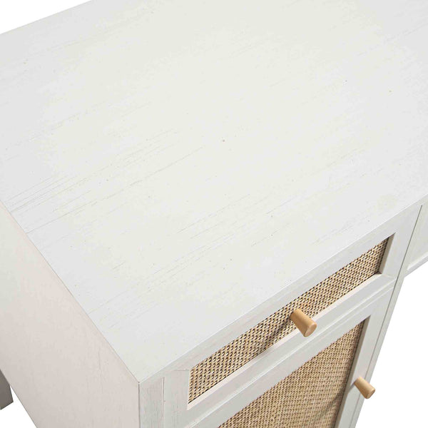 Frances Woven Rattan 3-Drawer Desk, White