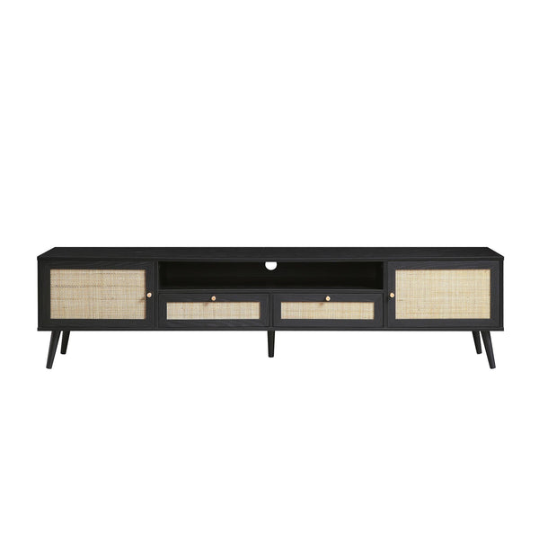 Frances Woven Rattan 79in. Wide TV Unit, Black