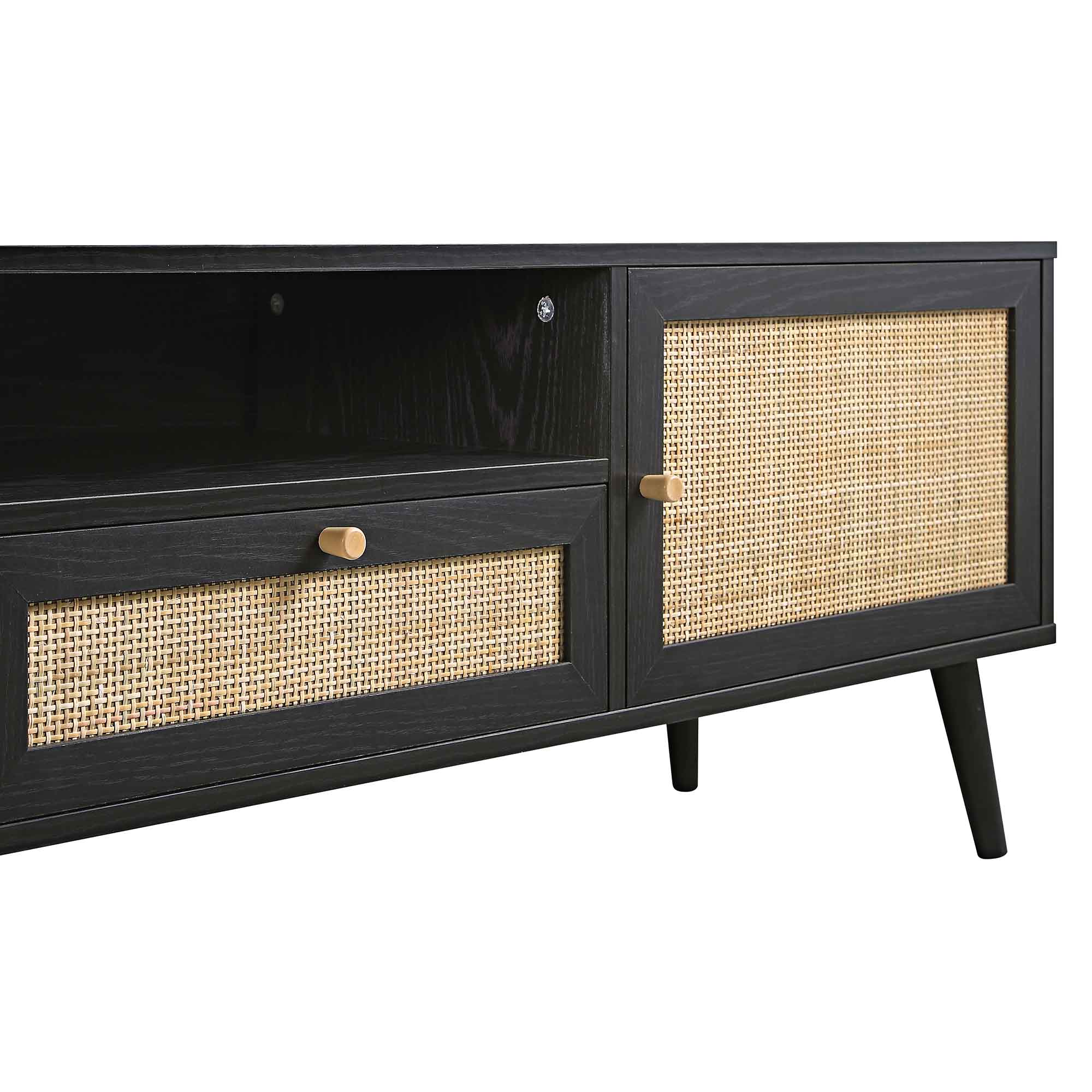 Frances Woven Rattan 79in. Wide TV Unit, Black