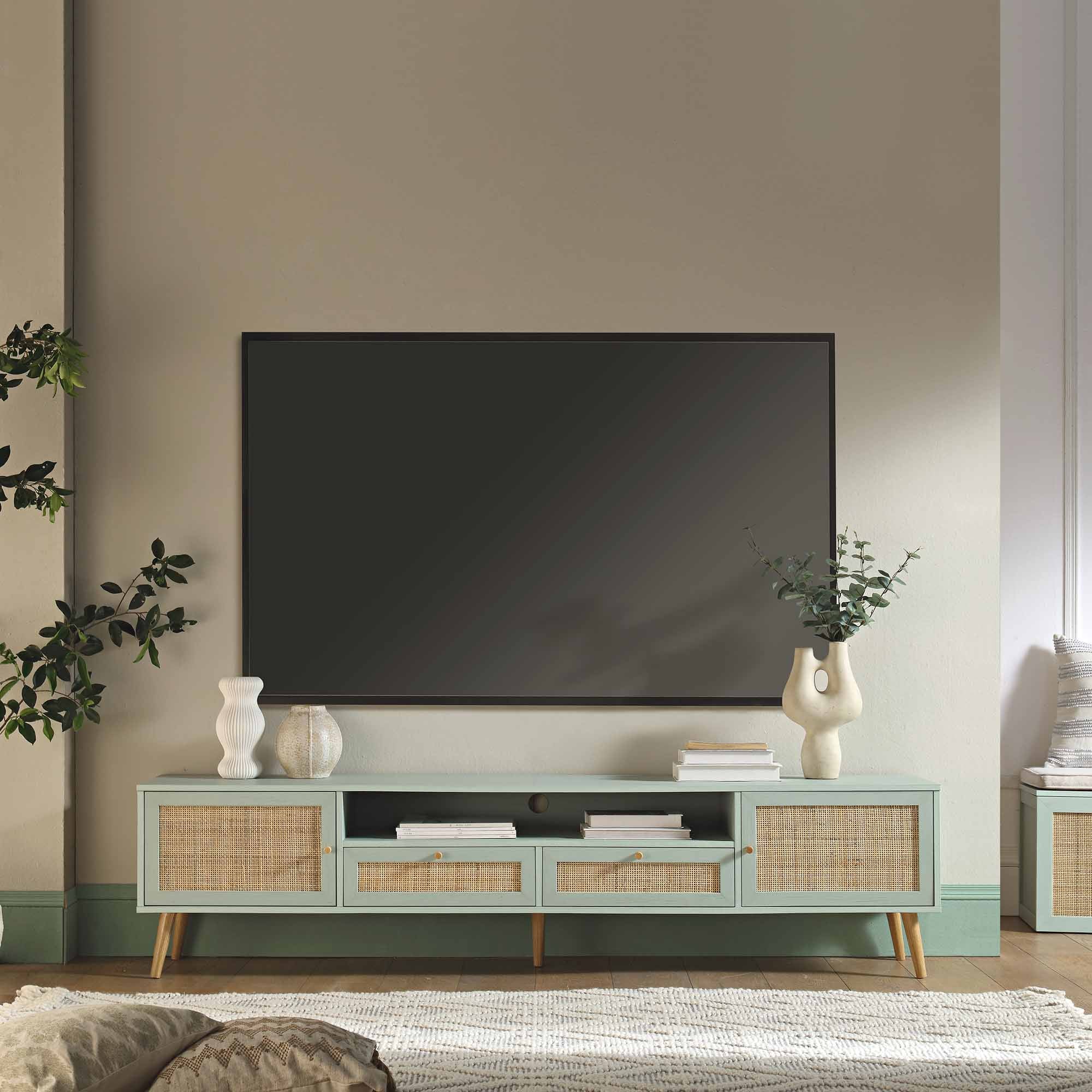 Frances Woven Rattan 79in. Wide TV Unit, Mint